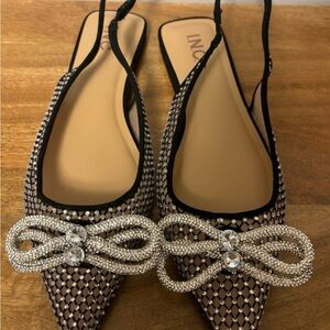 INC International Concepts Black and Silver Slingback Flats